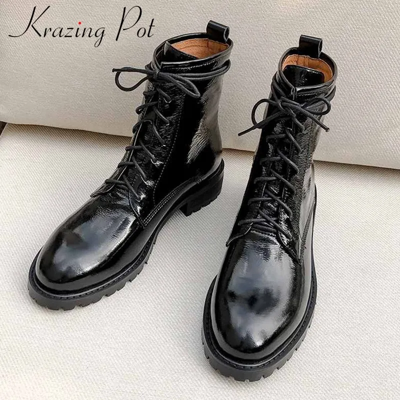 Krazing pot/натуральная кожа сапоги с круглым носком на среднем каблуке каждый день