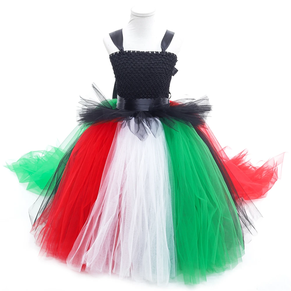 Children Princess Party Pageant Long Ball Gown Kids Dresses for Girls Black Green Red Baby Tutu with Tail | Детская одежда и обувь