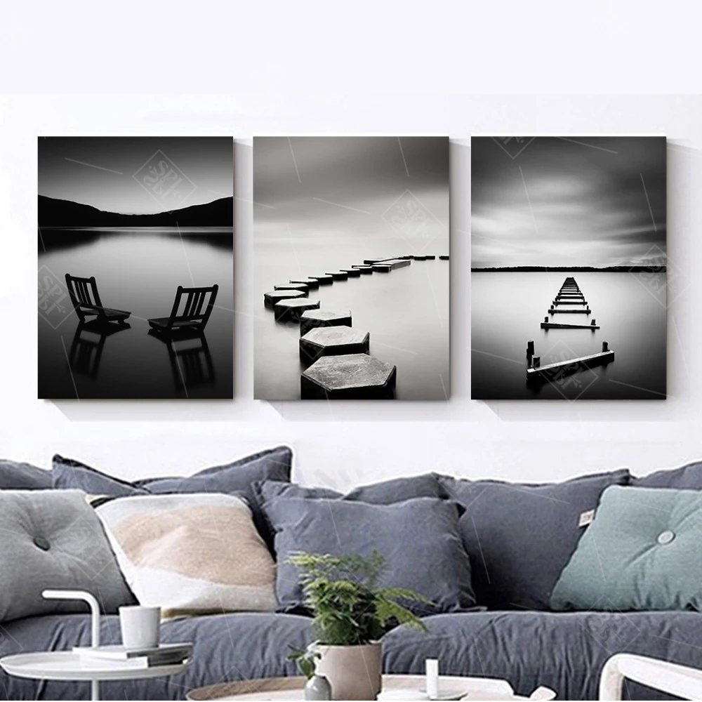 

Black and White Landscape Canvas Painting Stone Wooden Bridge Posters and Prints Wall Art Pictures for Bedroom Decoration