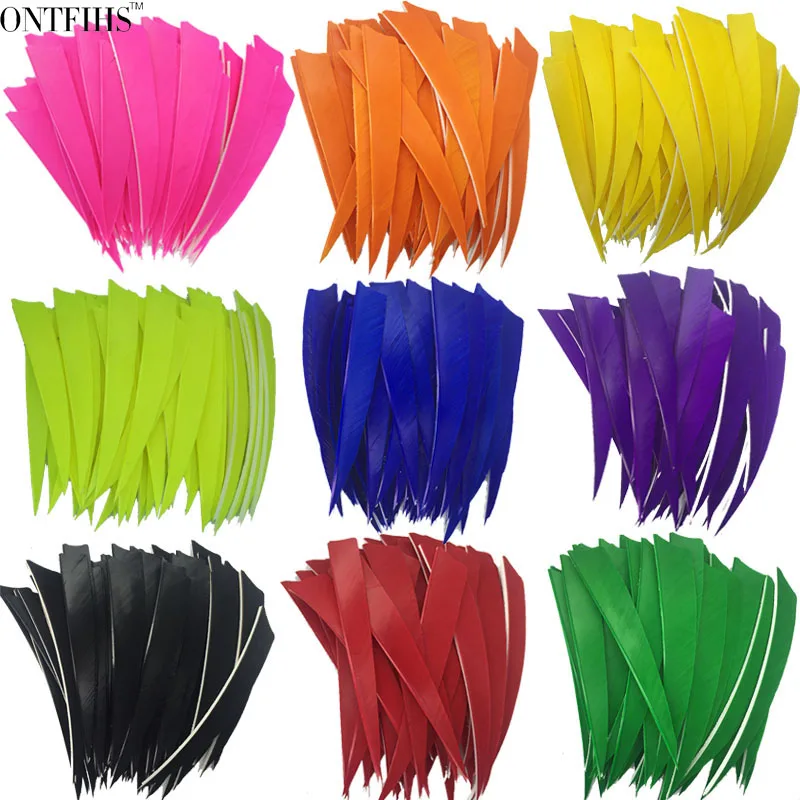 

100pcs 5" Shield Cut Shape Turkey Feather Archery Hunting and Shooting Arrow Accessories 12 Color Fletches Arrow Feathers