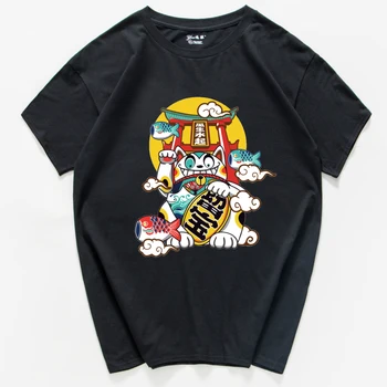 

Japanese Harajuku Streetwear Urban Style Short Sleeve T Shirts Hip Hop Casual Cotton Lucky Cat Men Oversize Anime Tshirts