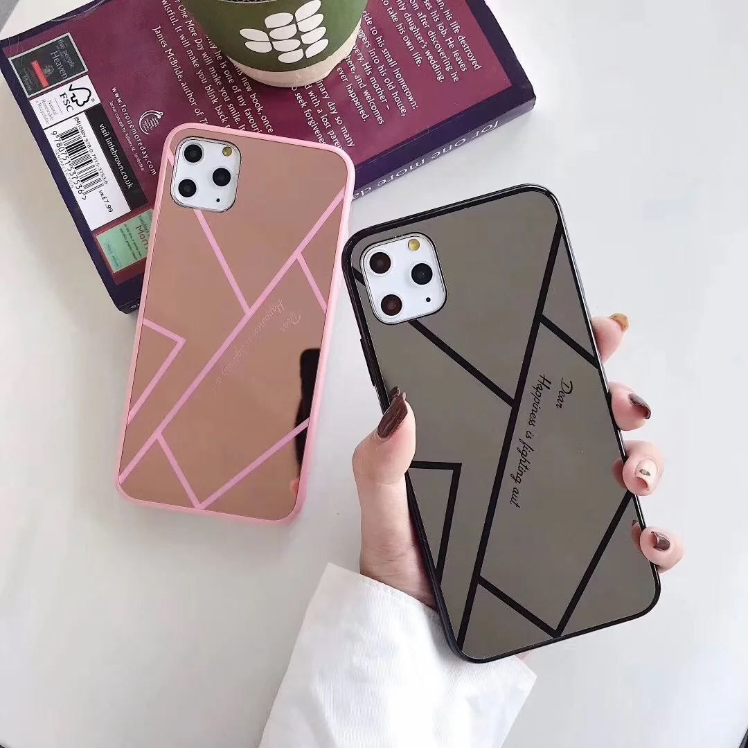 for iPhone 11 Pro Max X XS XR Case Geometric Lattice Plated Mirror Soft Shell Cover 6s 7 8 Plus |
