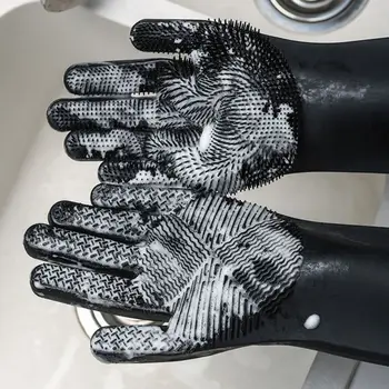 

1 Pair Dish Washing Gloves Magic Silicone Dishes Cleaning Gloves Silicone Wash Dishes Brush Non-slip Waterproof