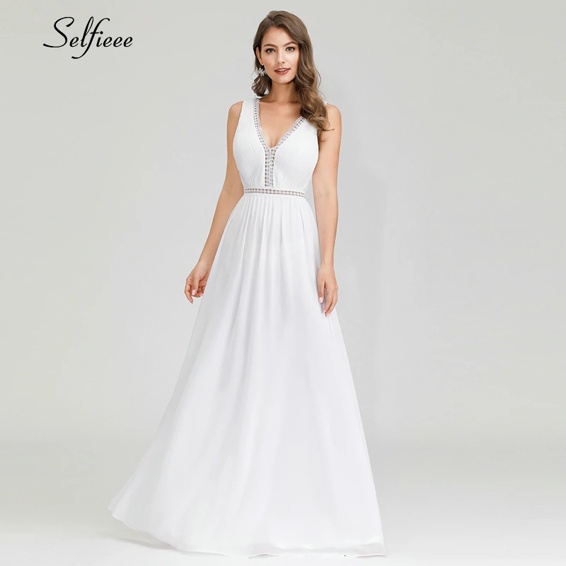 Элегантное Белое Женское Платье С Рюшами, с двойным v-образным вырезом, а-силуэт, с вырезом, макси платье, сексуальное длинное шифоновое платье для женщин, вечерние платья