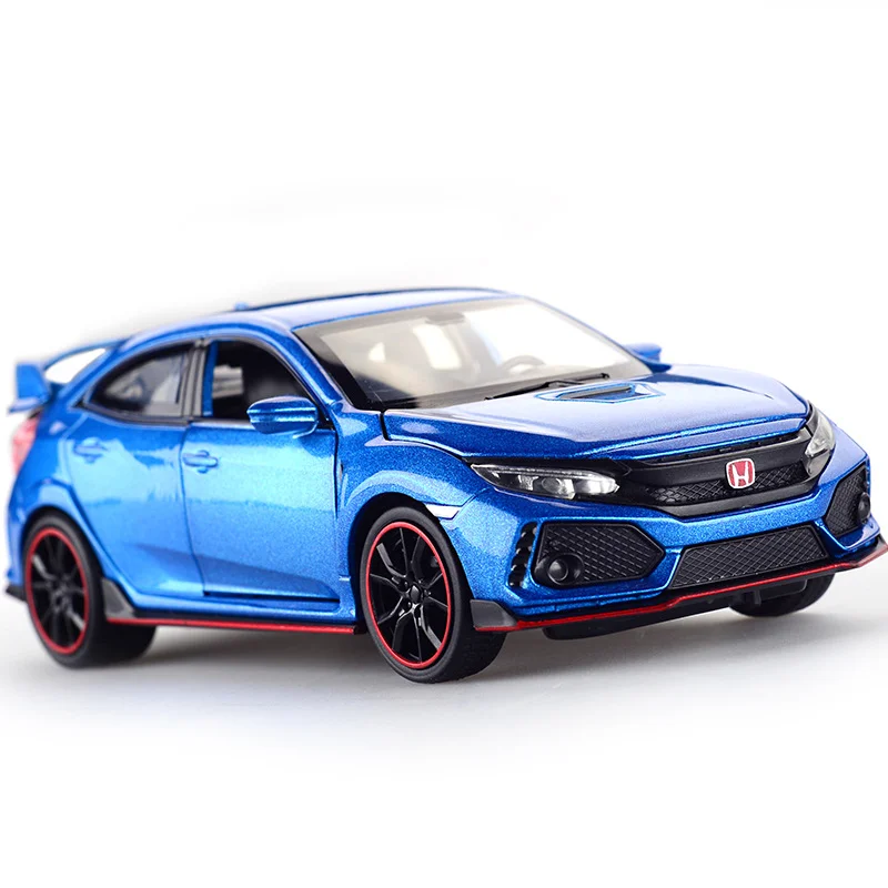 Beste Diecast Model Auto Honda Civic Type R 1 32 Metalen Legering Simulatie Pull Back Auto Lichten Speelgoed Voertuigen Voor Kinderen Geschenken voor Kinderen