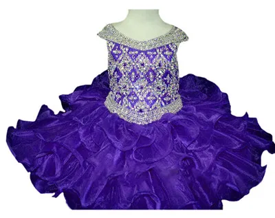 Новые пышные Детские платья с бисером и кристаллами для маленьких детей, детские короткие платья с блестками для первого причастия для маленьких девочек - Цвет: Фиолетовый