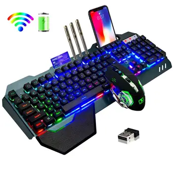 

Wireless Rechargeable Keyboard Mouse Set 3800mAh Large Capacity Rainbow Backlit Gamer Keyboard Mice for Laptop Pc Mac