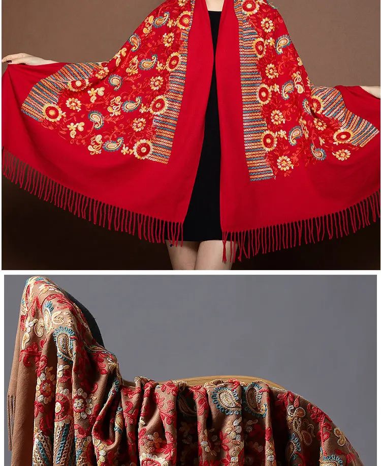 Бренд embroidy2019 шарф для женщин зимние новые кашемировые шарфы Дамская Шаль Обертывание женский платок одеяло с кисточками бандана Пашмина