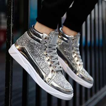 

Fashion Men Shoes High Sneakers 2020 Autumn PU Sequined Cloth Men's Casual Shoes Hip-hop Vulcanized Shoes Zapatillas Hombre