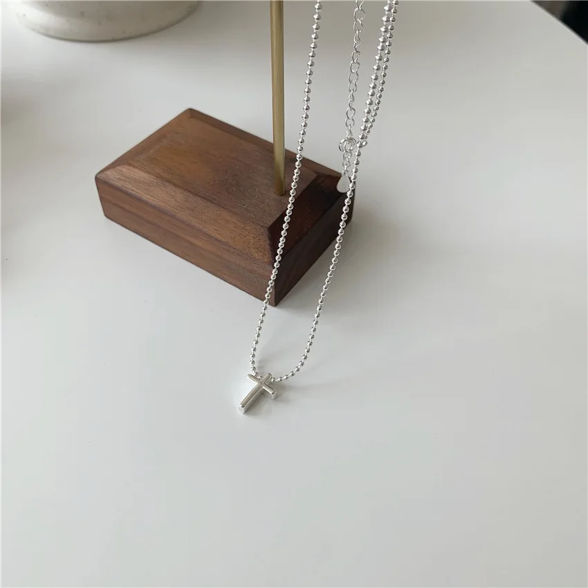 Sparkling Cross Pendant Bead Chain Necklace Female Choker Online Celebrity Clavicle Chain Simple Ins Necklace for Women