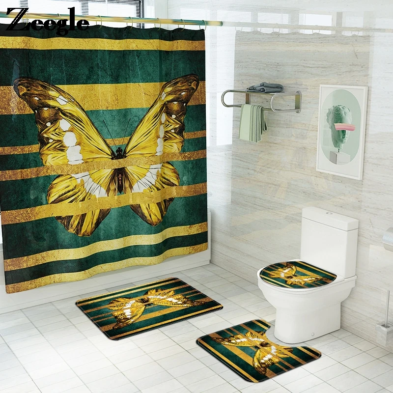 Microfiber Toilet Mat Set Bath Mat Set Waterproof Shower Curtain Bathroom Carpet Rug Shower Room Anti-slip Floor Carpet Set