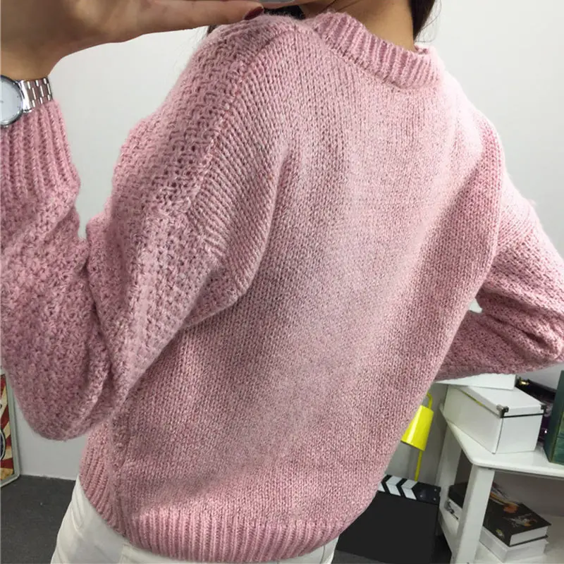 Winter O-neck Women's Sweater Jersey Woman Mohair Knitted Twisted Thick Warm Lady's Pullover 2020 College Jumper Women Pink Gray