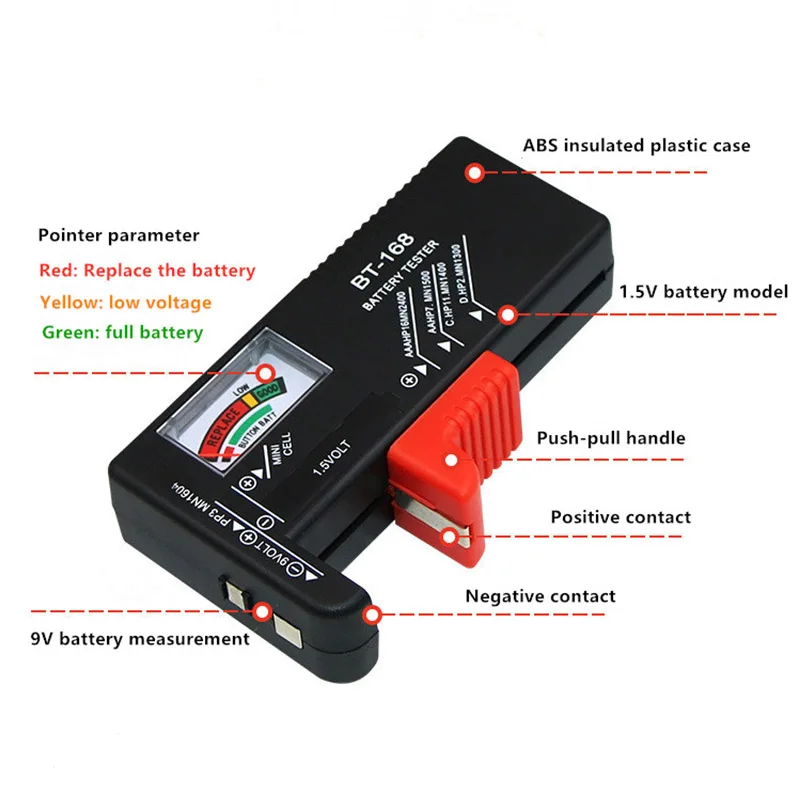 Battery Tester Volt Tester For AA AAA 9V Button Multiple Size Battery Tester Checker Portable Universal Digital Battery Tester