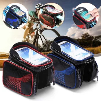 

Front Tube Cycling Bicycle Bag Double Side Pack Touch Screen Mobile Phone Case Holder Bike Head Tube Pannier For 5.8-6.2" Phone