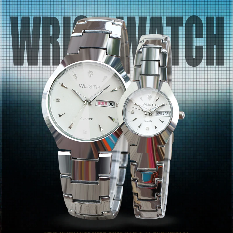 

Women men's business suit watches luminous week calendar display waterproof steel belt alloy case quartz ladies couple watch