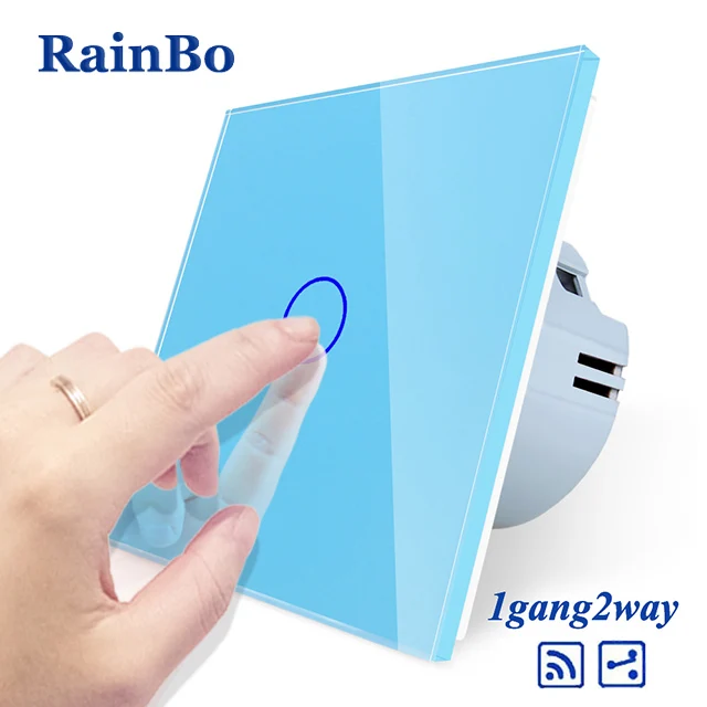 RainBo Кристалл-стеклянная панель-Переключатель ЕС настенный-переключатель дистанционного-сенсорный выключатель-экран настенный светильник-переключатель 1ганг-2way для светодиодный-лампа A1914CW/B - Цвет: Blue