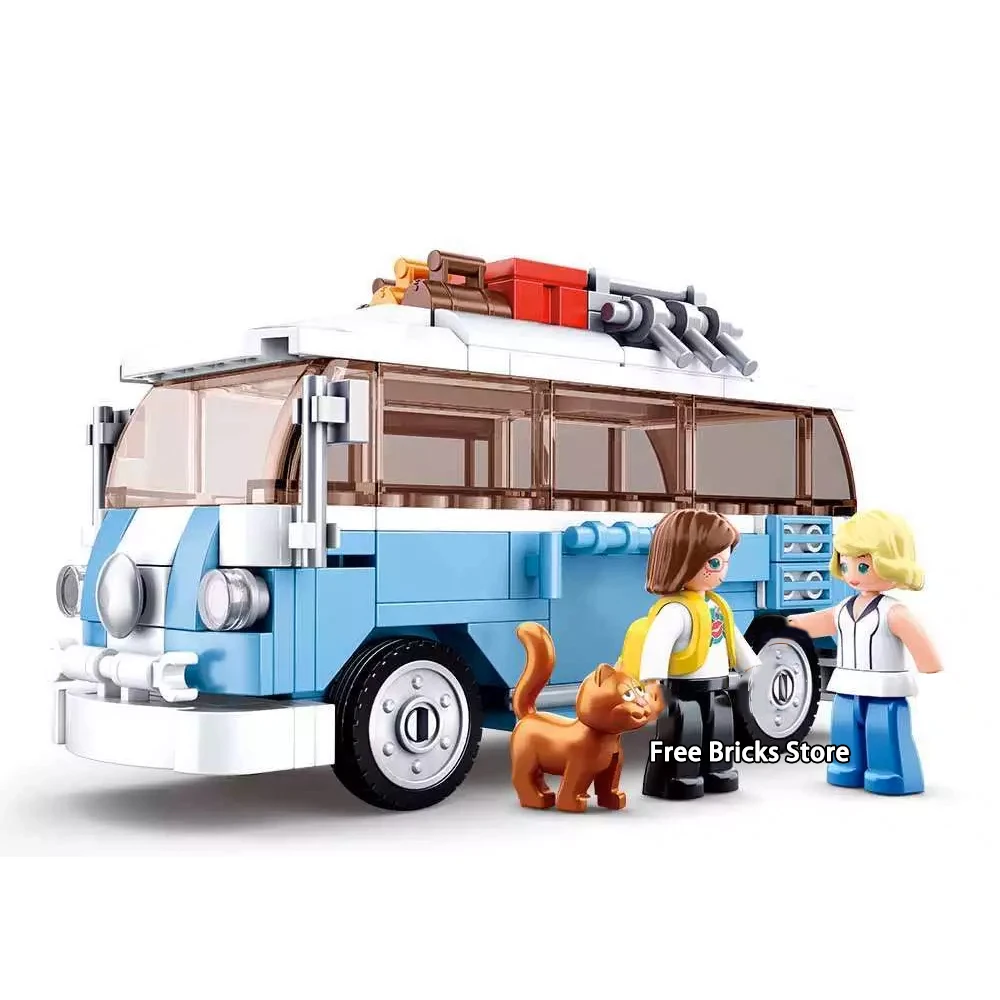 Мини фигурки Sluban B0707 Fit City Series Speed Blue T1 Van микроавтобус набор автобусов кошка