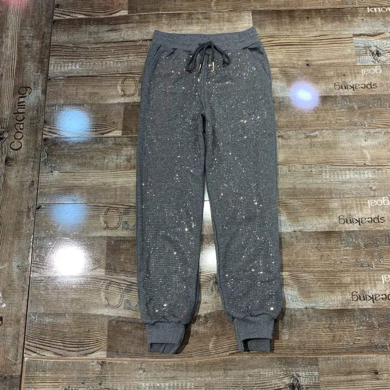 

Loose Pants Women Tracksuit Pants Spring Autumn New Women's Heavy Industry Hot Drilling Design Comfortable Elastic Waist Pants