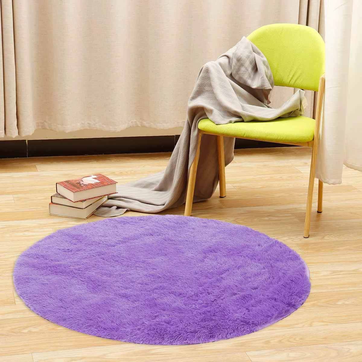 Диаметр 100 см круглый напольный коврик покрытие противоскользящая ворсистая зона йога коврик для дома гостиной спальни ковер одеяло коврик - Цвет: Lilac