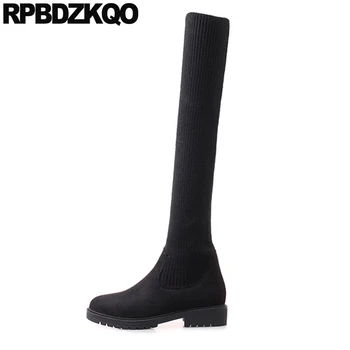

knit over the knee 10 black round toe slim slip on women boots winter 2019 plus size chinese big chunky shoes 12 44 suede ladies