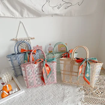 

Bohemian scarves rattan women handbags handmade wicker woven small totes summer beach baskets straw bag striped bali purse