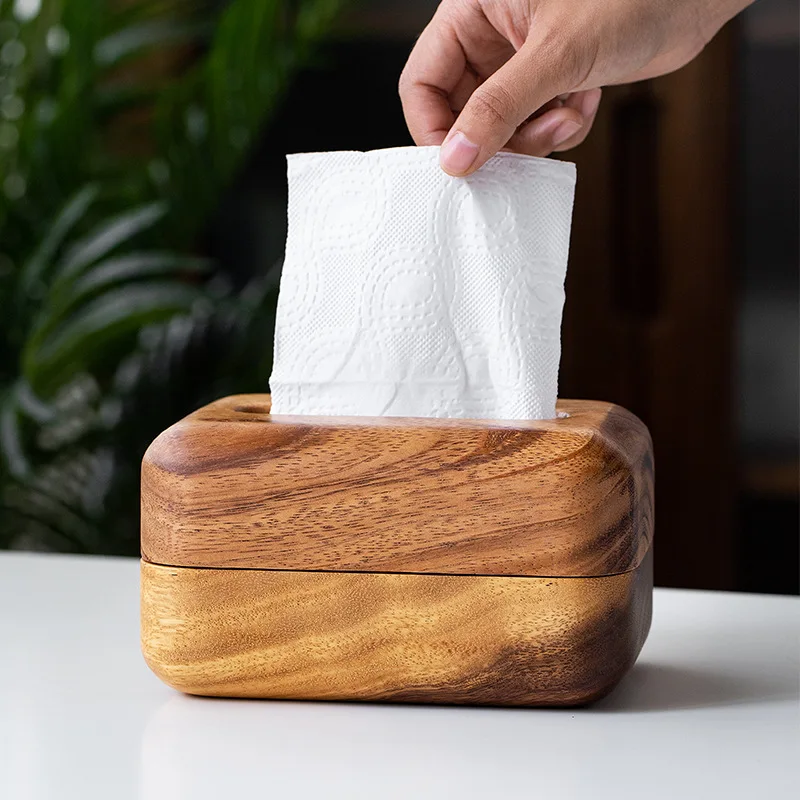 Amgo Acacia Wood Tissue Box Removable Paper Holder Table Napkin Dispenser Bedroom Hotel Home Office Coffee Bar 3