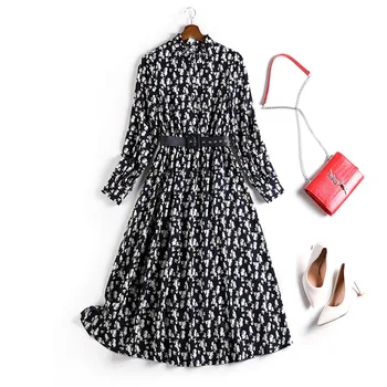 

Chiffon Floral Dress Black Office Lady Women's Summer Dress Ladies New Loose 2020 Spring Large Size Dress