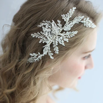 

Handmade Crystal Bridal Silver Leaf Hair Clip Vine Fashion Hair Ornament For Women Wedding Party Prom