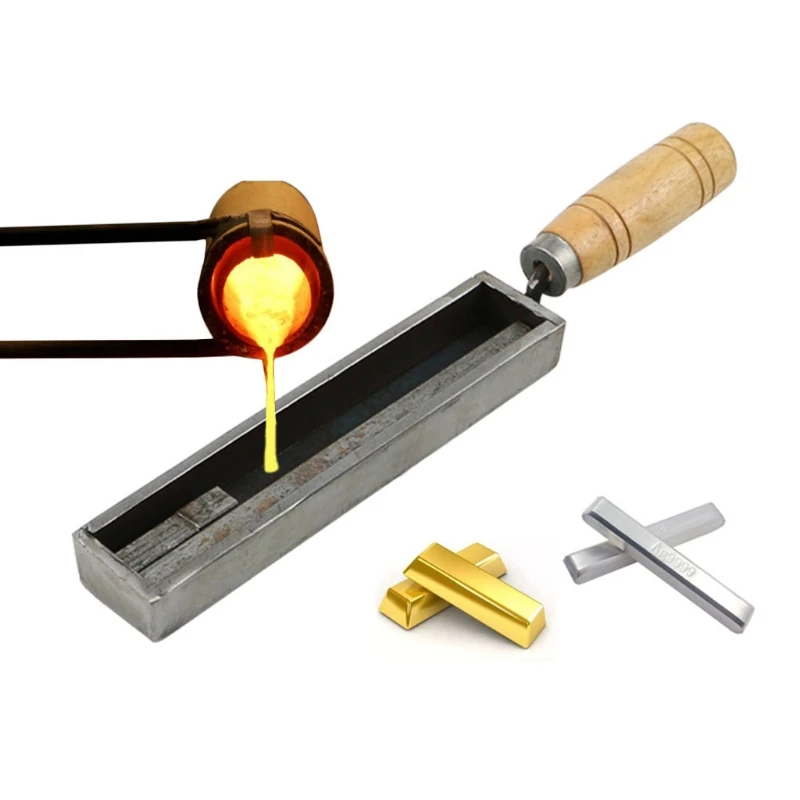 1pc Bar Silver Gold Ingot Casting Mold With Wood Handle Reversible