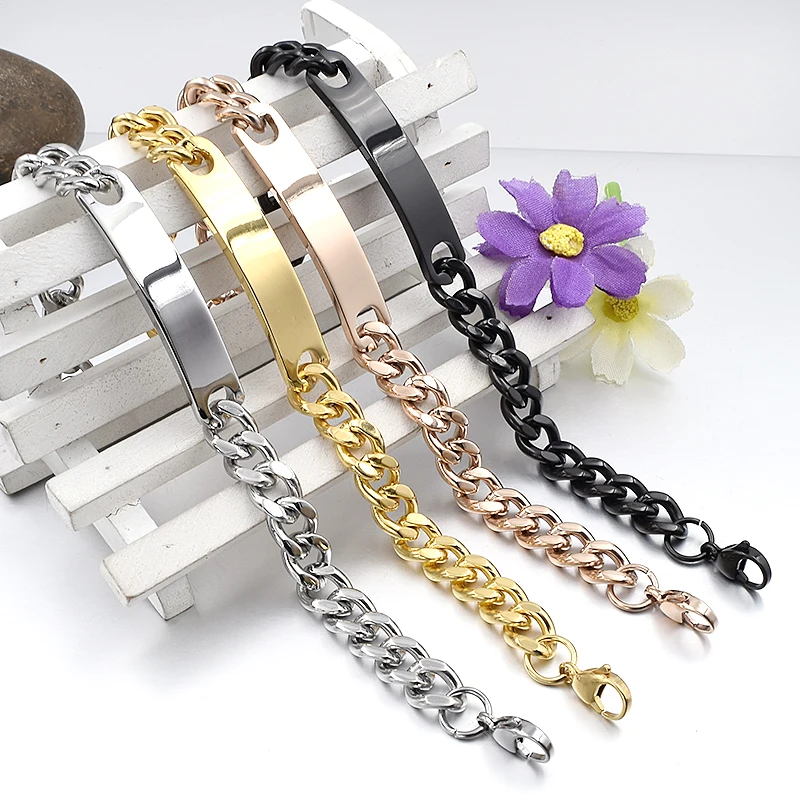 Women Men Stainless Steel ID Bracelet 4 colors WB001 Gokadima