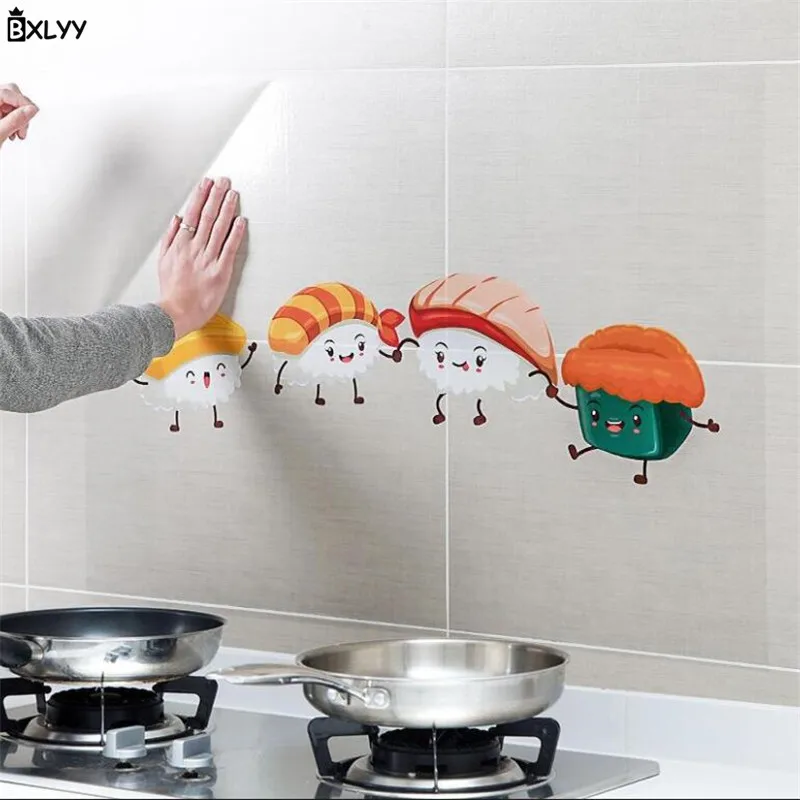 BXLYY 1 шт. кухонные самоклеющиеся маслостойкие наклейки на стену маслостойкие водонепроницаемые наклейки кухонные аксессуары Home.7z - Цвет: Серый