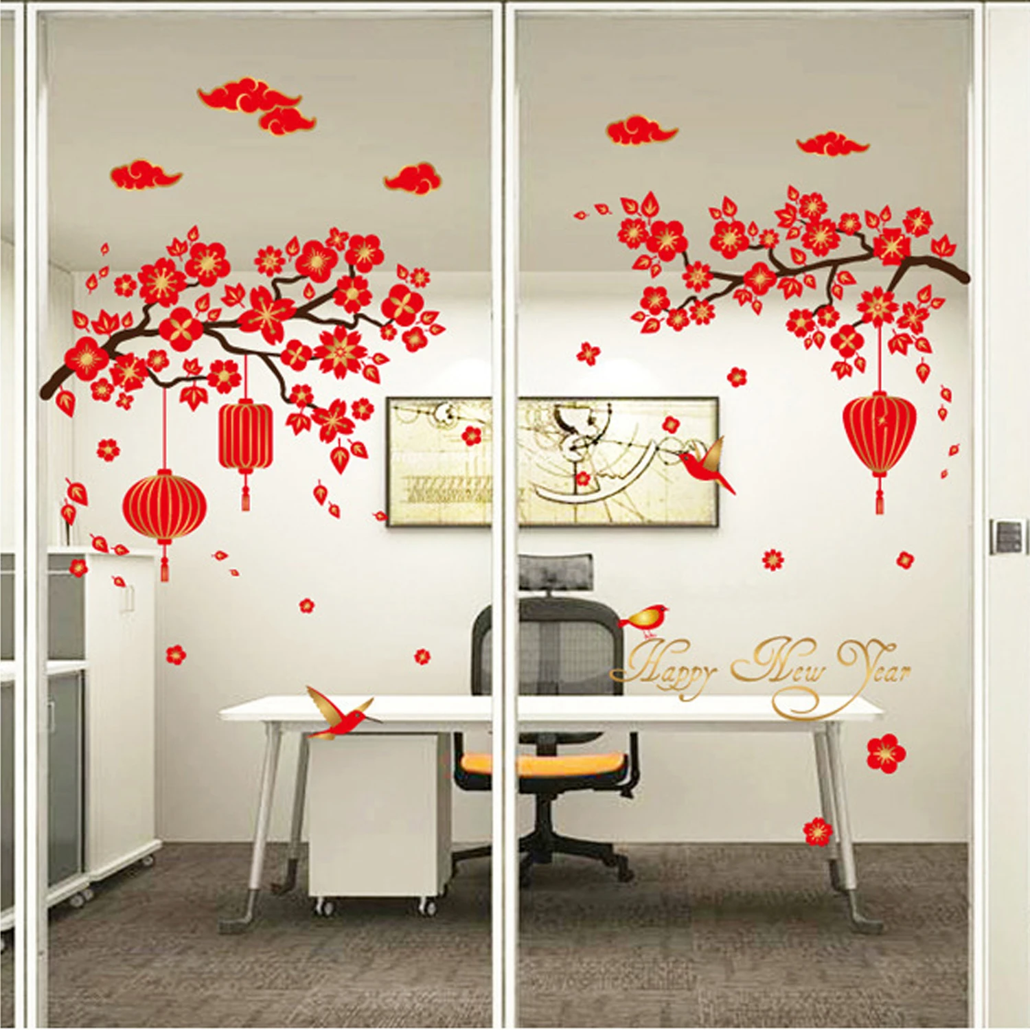 

Behogar DIY Wall Stickers Removable Red Lanterns Lunar New Year Decorative Art Decals Wallpaper for Home Living Room Decors