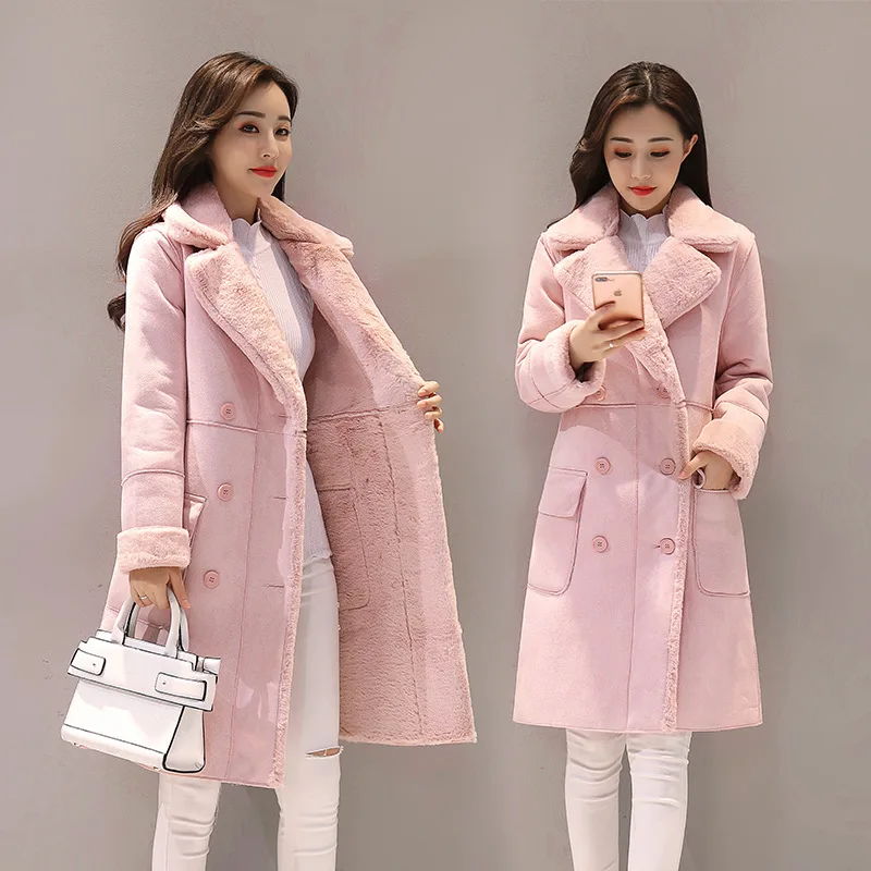 

Lambs Wool Coat Women's 2018 South Korea Winter New Style Brushed And Thick Overcoat Mid-length Suede Doubled