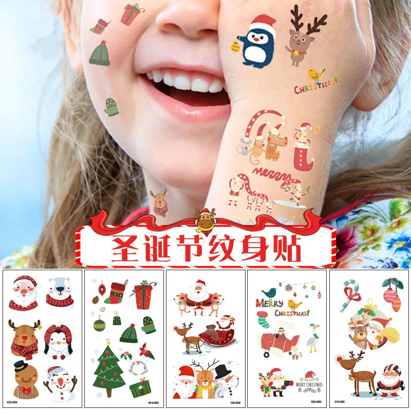 

New Christmas Decorations Tattoo Stickers Children Party Gift Temporary Tattoo Santa Tattoo for Kids White Snow Fake