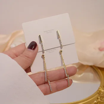 

Shiny Side New Accessories Crystal Bar Stud Earrings for Women Fashion Jewelry Elegant Zirconia Long Earrings