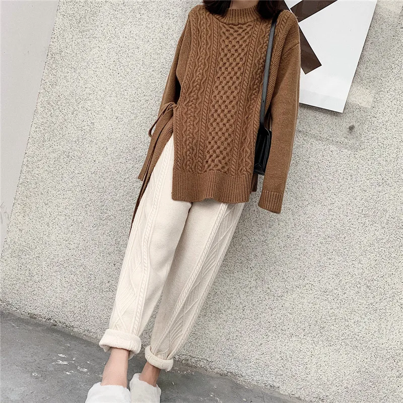 capri pants JXMYY Winter Thicken Women Harem Pants Casual Drawstring Twisted Knitted Pants Femme Chic Warm Female Sweater Trousers 2022 cargo pants