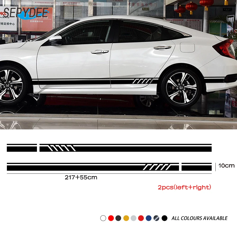 

2Pcs Car Body Side Skirt Stickers Long Stripes Vinyl Decals Auto Sport Racing Styling Decoration Sticker Car Accessories