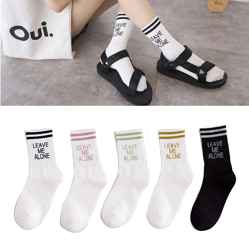 Женские хлопковые носки Модные женские классические полосатые носки с буквенным принтом дышащие повседневные длинные женские носки Meias унисекс