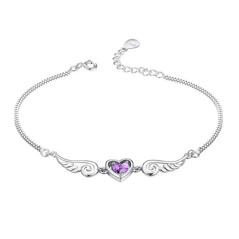 Горячие Роскошные регулируемые 925 серебряный браслет Фиолетовый CZ бусины со