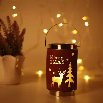 

Christmas Night Light Candle Cup Candlestick Lamp with Handle LED Lidht Luminous Creative Hanging Tabletop Home Decoration Gift