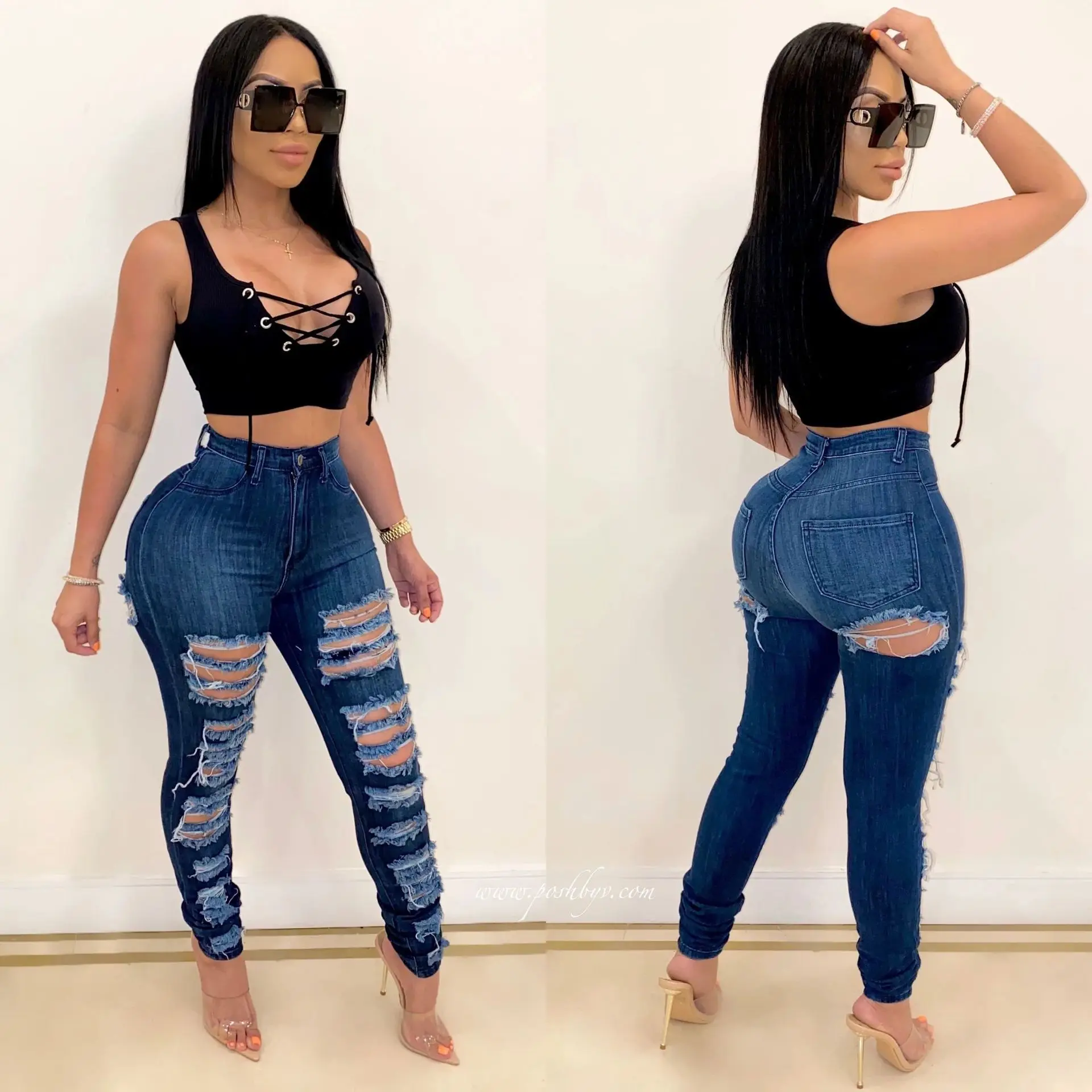 hot girl ripped jeans