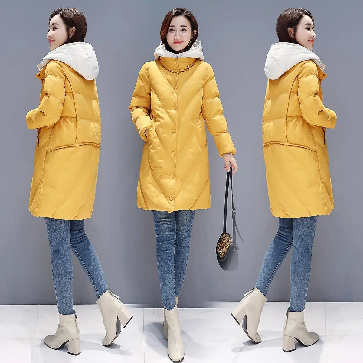 

Cotton-padded Clothes Women's 2018 Winter New Style Korean-style Hooded Slim Fit Slimming Mid-length Contrast Color Thick down F