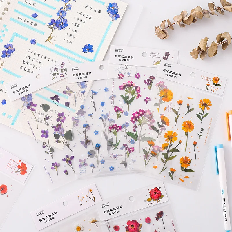 

Flower Plant PET Stickers Literary Students Hand Account Diary Water Cup Diy Decorative Material Supplies Stickers Small Sticker
