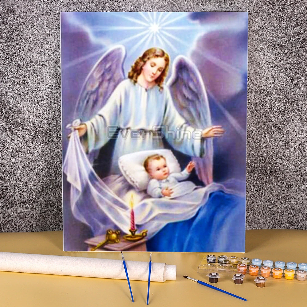 Angel Religion DIY Paint By Numbers Package Acrylic Paints 40*50 Boards