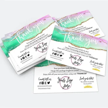 

Personalize Logo Greenery Pink Gold Thank You For Your Order Card, Modern Business Thank You card,Custom Social Media Card