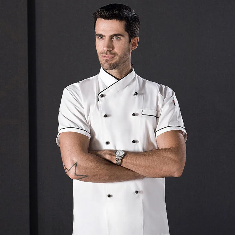 Short Sleeve Classic Chef Jacket Summer Restaurant Cook Uniforms Double-breasted Food Service Work Apparel With Pockets For Chef Uniform