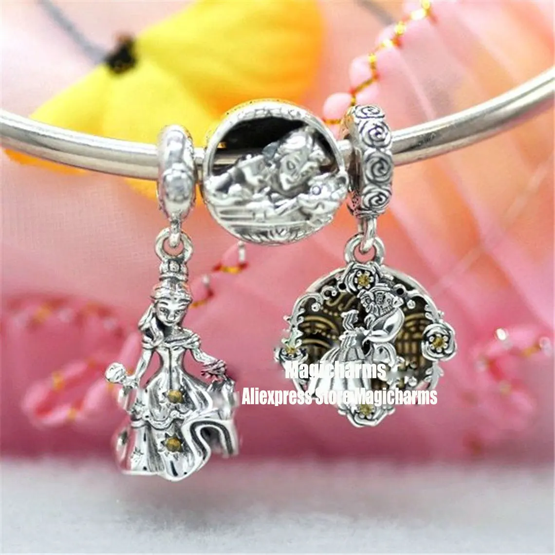 

925 Sterling Silver Beauty and the Beast Christmas Charms Beads Gift Set Fits All European Pandora Jewelry Bracelets Necklaces