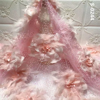 

Latest Tassels Sequins African Lace Elastic Fabrics 2020 Sequined Embroidered Nigerian Feather Tulle Lace Wedding Fabrics