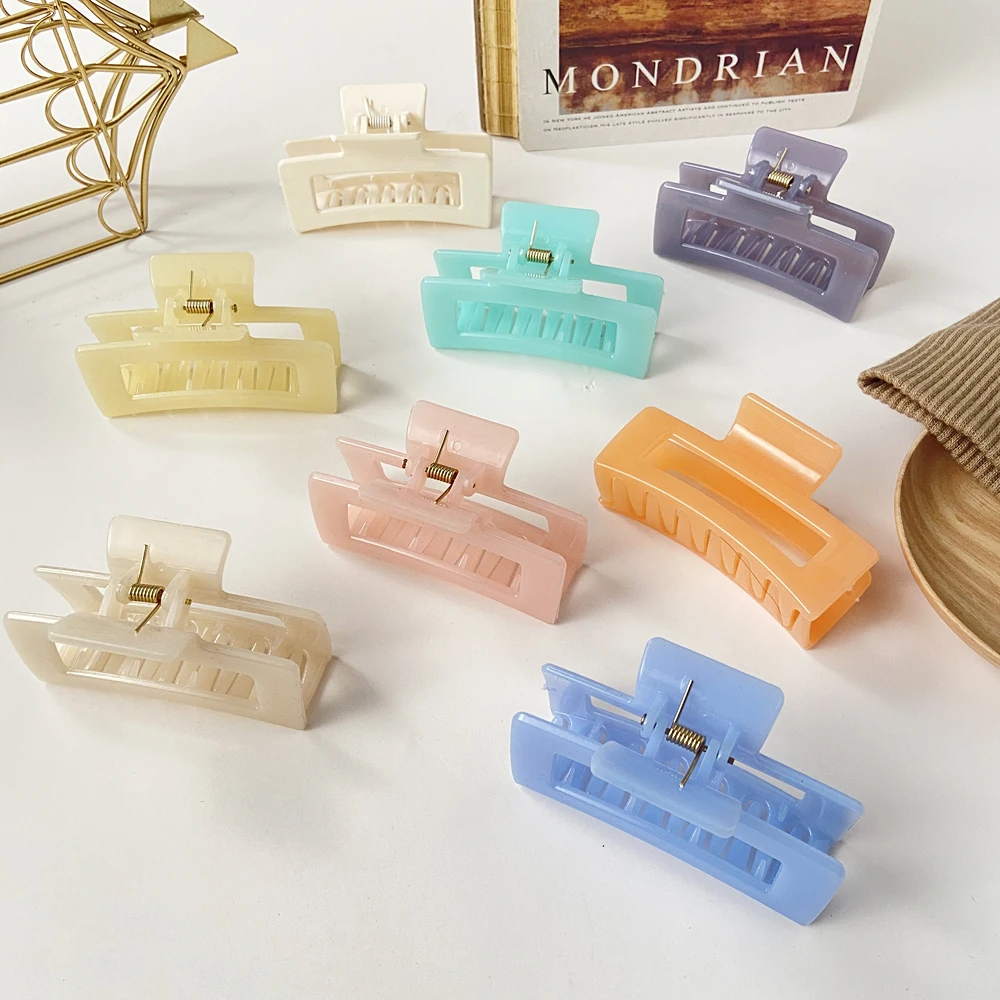 Jewelry Accessories Hair Accessory Hair Clip Hair Headdress Candy Color Rectangle Hollow Claw Hairpin Headdress Female Acrylic Geometric Solid Color Large Hairpin Hair Accessories