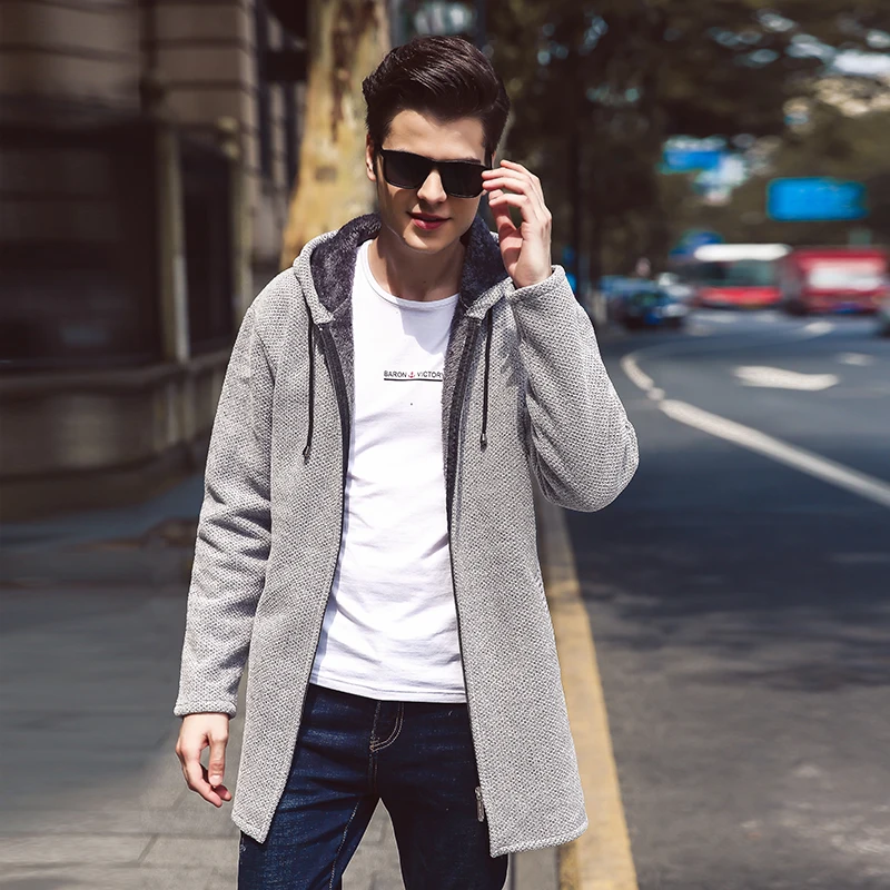 2019 Autumn Winter New Casual Medium and Long section Sweater Zipper Fashion Solid Pockets Knit Outwear Coat Sweater Men MWK009